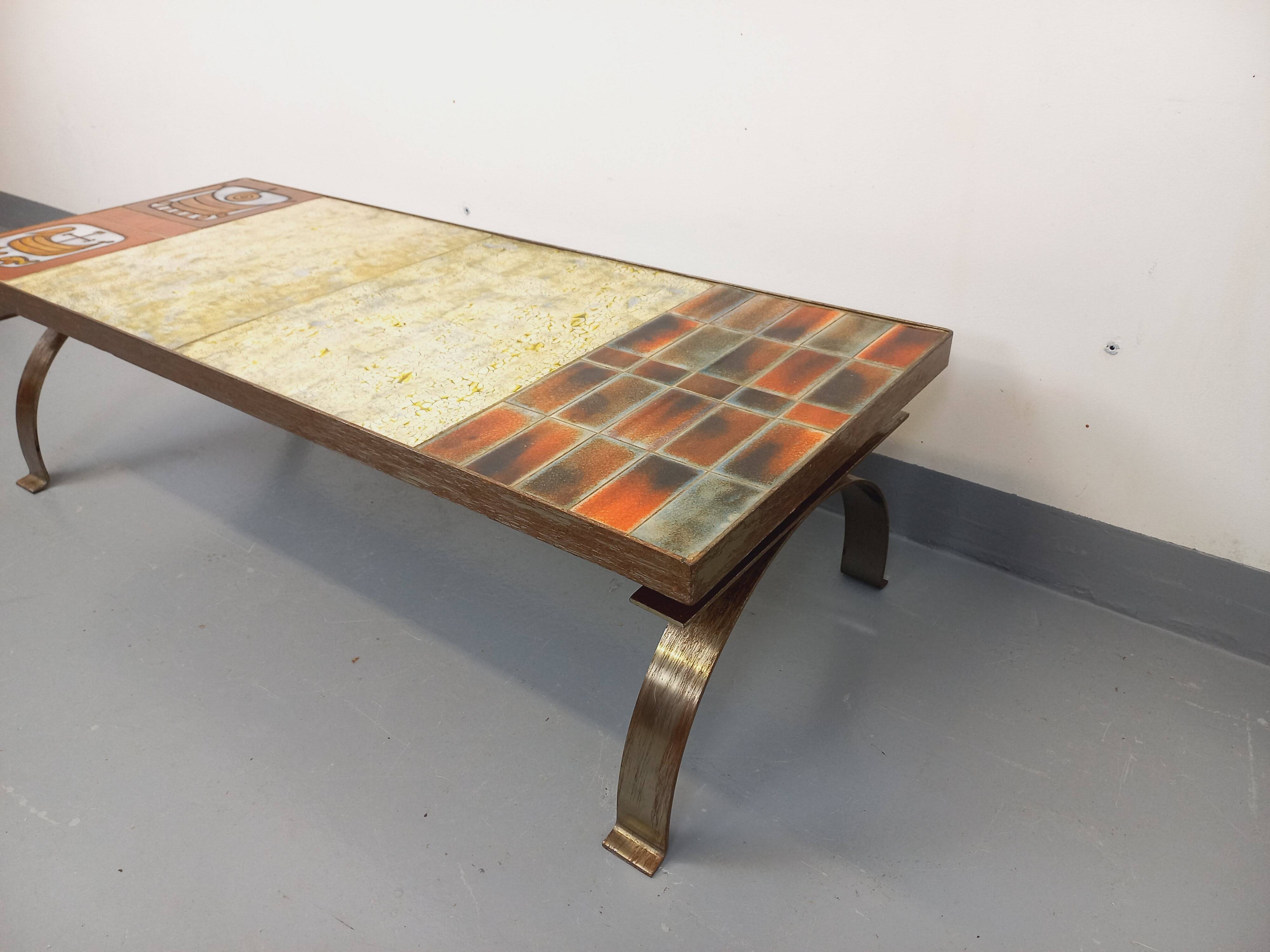 Vintage ceramic coffee table by Jean Gregorieff for Roche Bobois