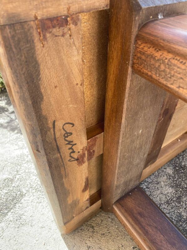 Table basse vintage 60s carreaux en grès décor oiseaux et fleurs