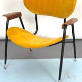 Vintage yellow velvet chair by Gastone Rinaldi for Rima. Italy 1950s