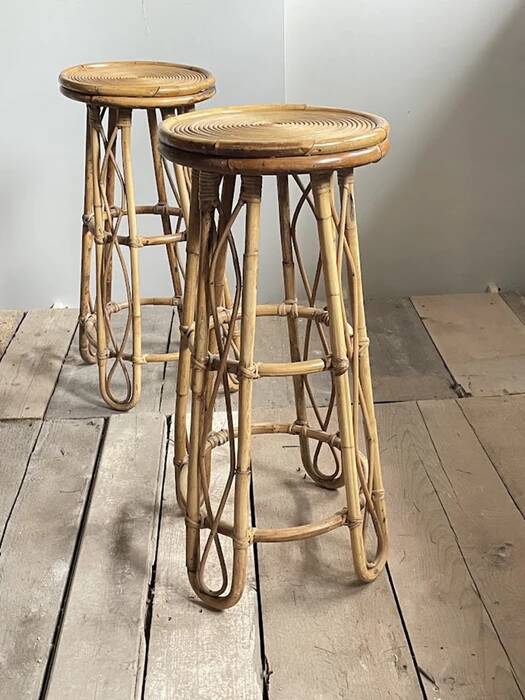 Vintage sculptural rattan bar stool, Japan, 1970s