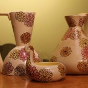 Italian Art Deco Ceramic Jug, Pitcher and Tray Set with Floral Patterns from Lenci, 1930s, Set of 3