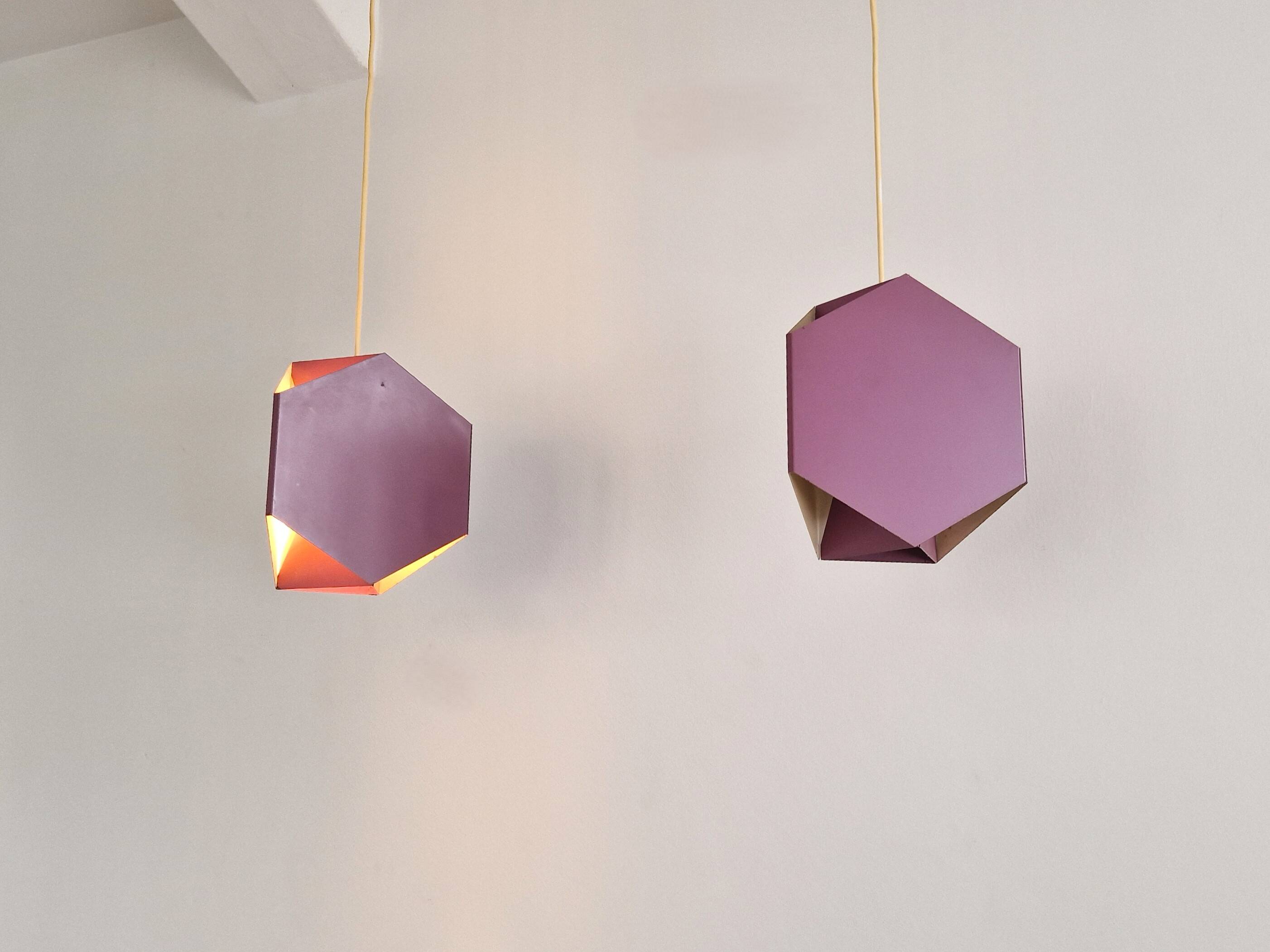 Set of 2 purple Seks-Tre pendant lamps by Ole Panton for Lyfa, Denmark 1960's