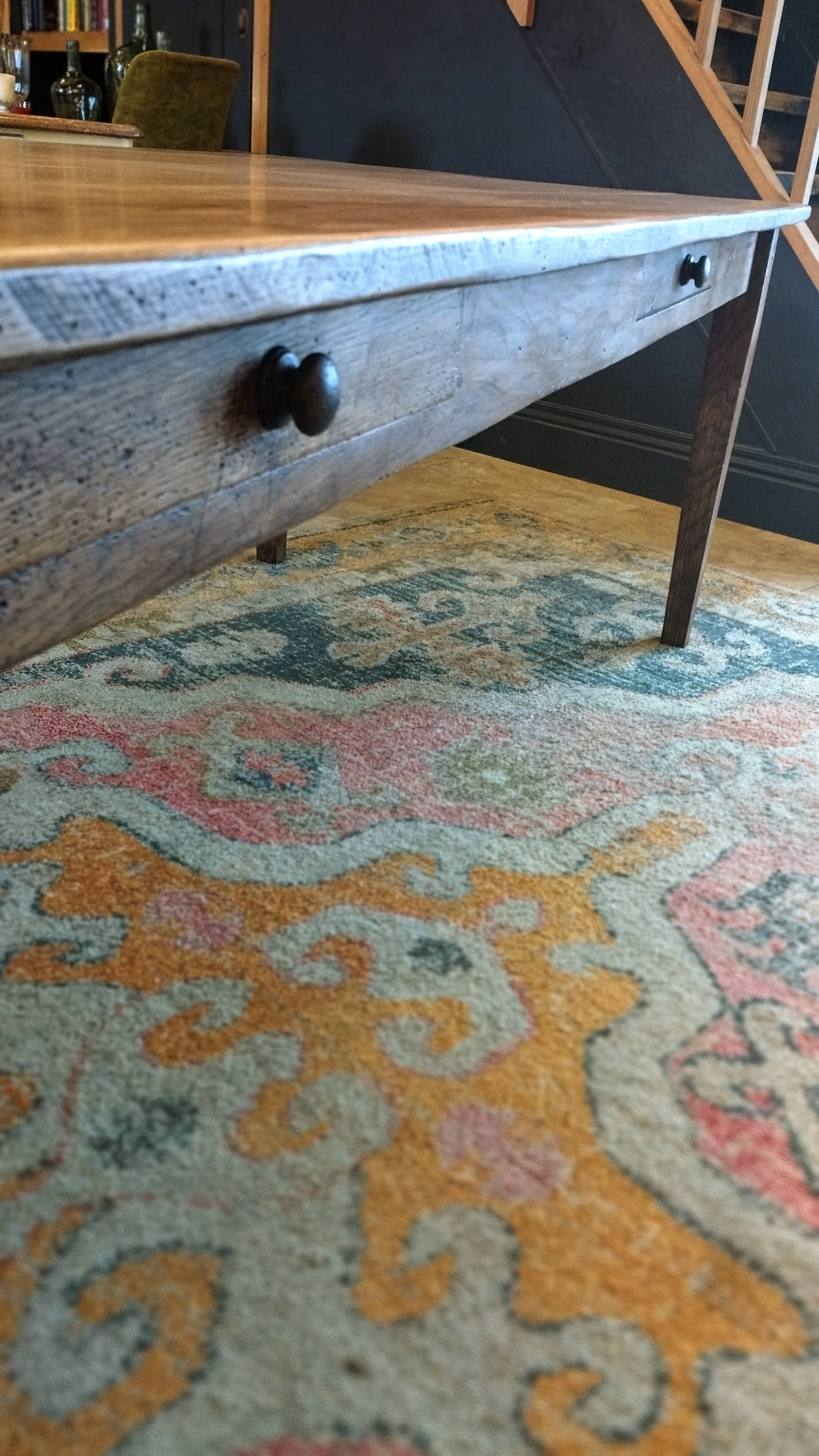 Large solid oak farmhouse table with two drawers 260 cm x 100 cm