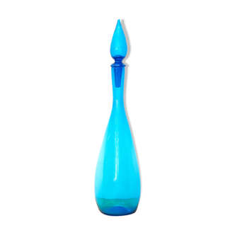 Bouteille carafe Blenko bleue en verre années 60