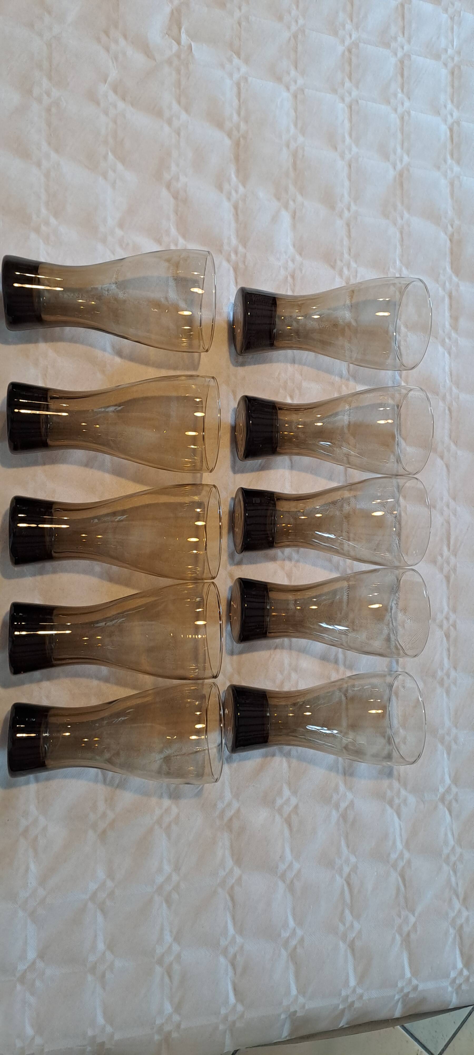 Set of 10 smoked glasses from the 60s/70s