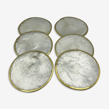 Set of 6 coasters in mother-of-pearl and brass