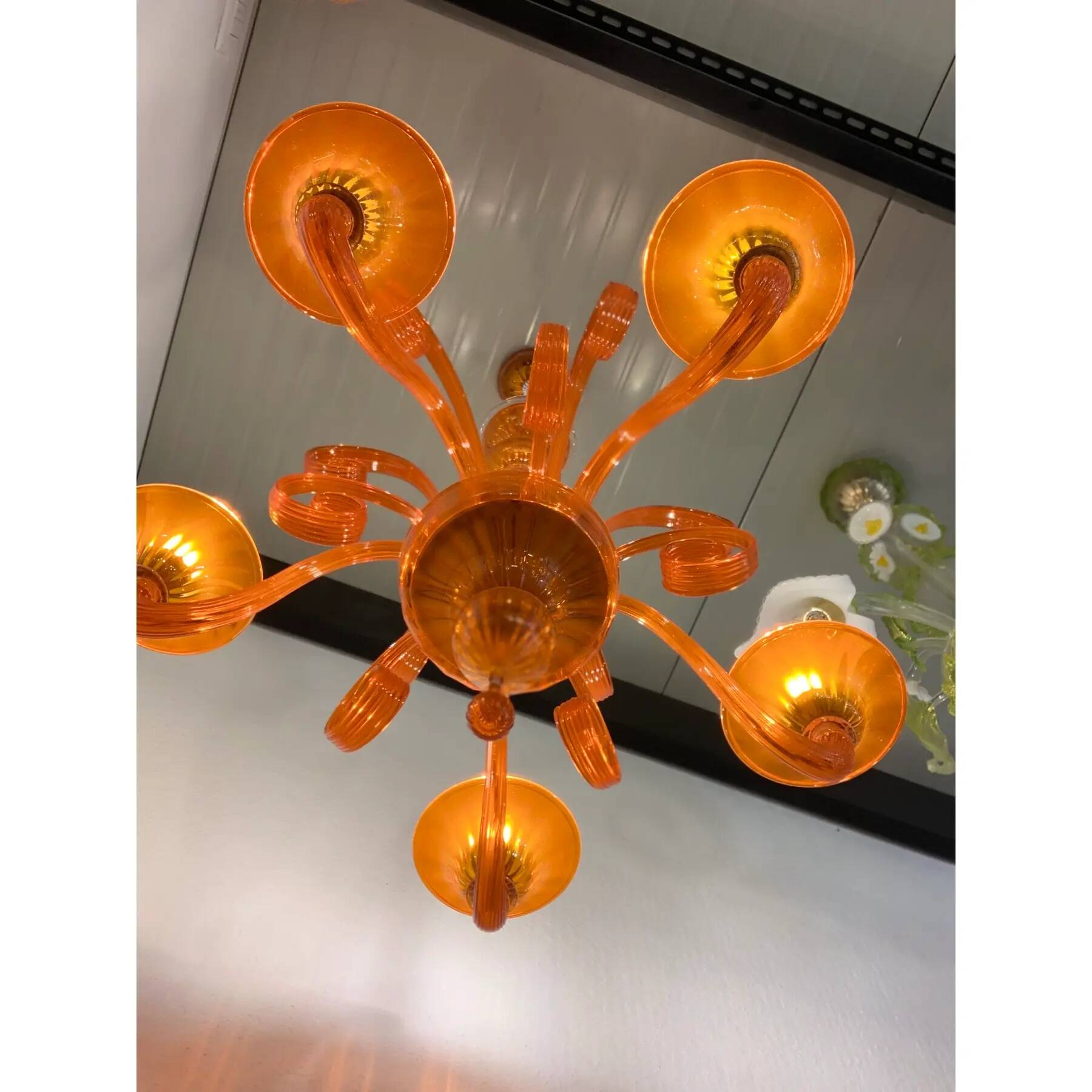 Contemporary Translucent Orange Murano Glass Chandelier