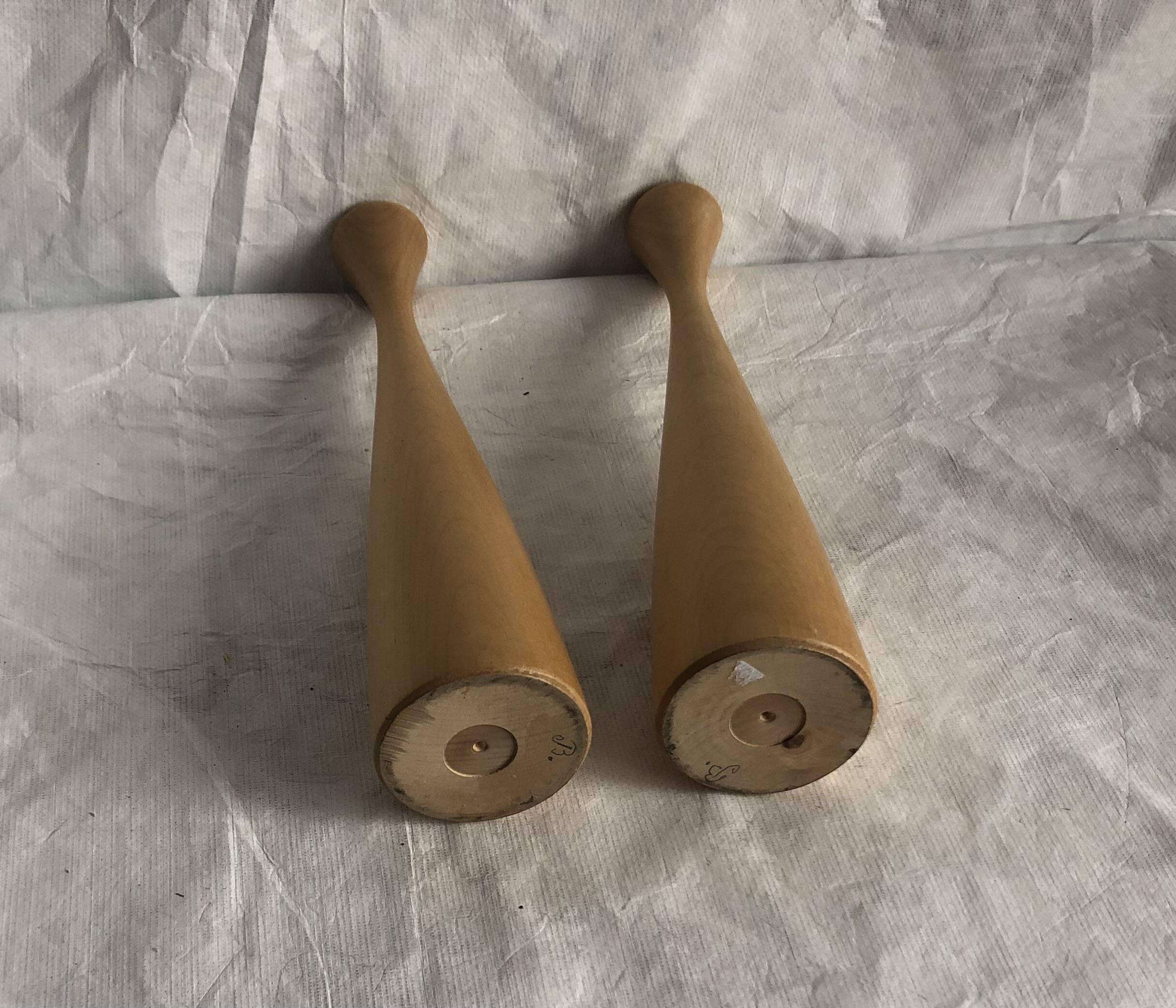 Pair of vintage birch wood candlesticks, Scandinavian design