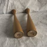 Pair of vintage birch wood candlesticks, Scandinavian design