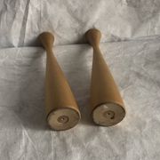 Pair of vintage birch wood candlesticks, Scandinavian design