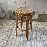 High stool in wicker and rattan