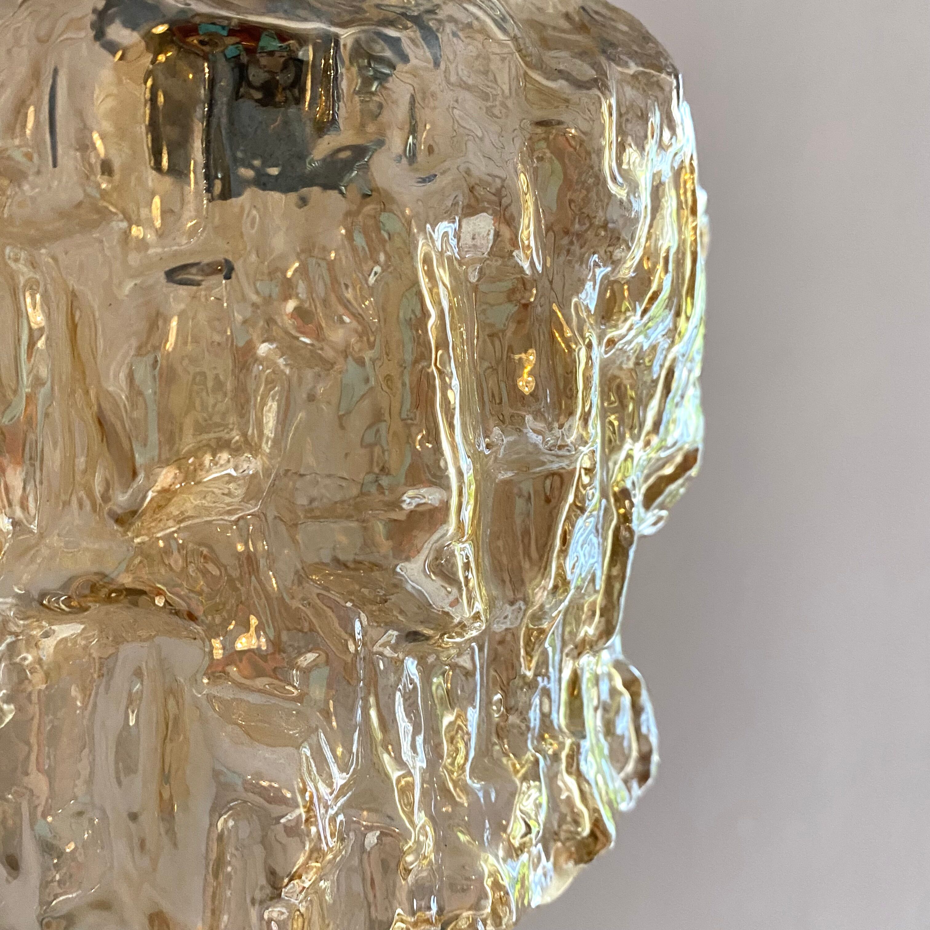 Pair of vintage amber glass pendant lamps