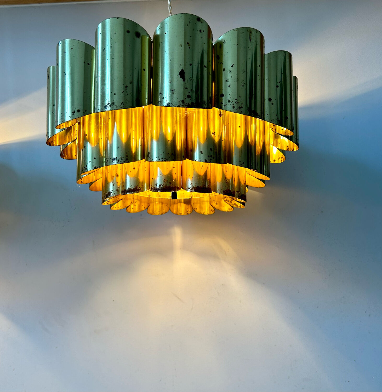 Pair of pendant lamps vintage Thorsten Orrling,solid brass, Suede 1960