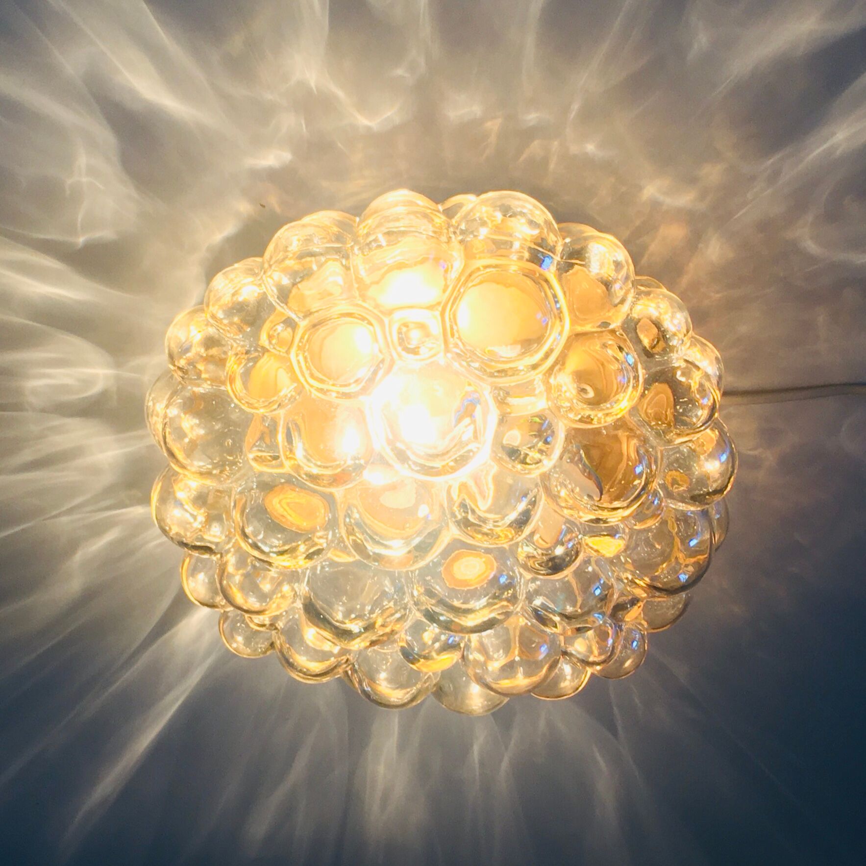 Amber bubble glass flush mount by Helena Tynell For Limburg, Germany, 1970s