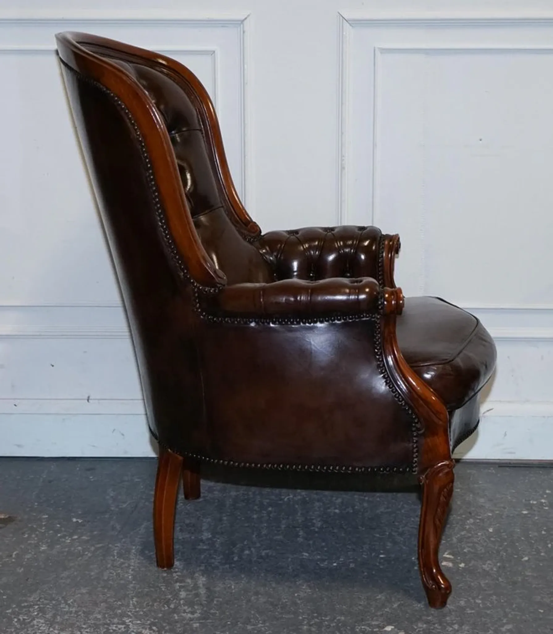 Victorian Chesterfield Leather Dyed Armchair and Ottoman Set