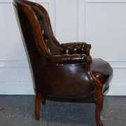 Victorian Chesterfield Leather Dyed Armchair and Ottoman Set