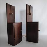 Pair of art deco bedside tables illuminated in wood and brass