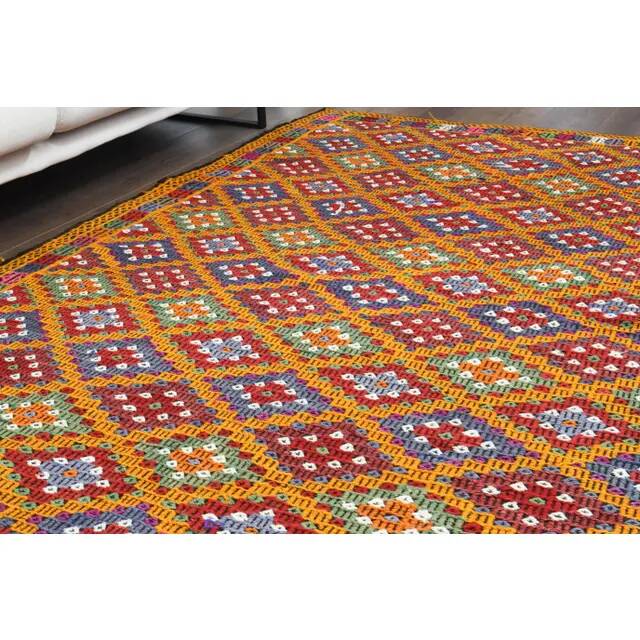 1970s vintage Turkish Oushak handmade wool cotton orange area rug 177x256