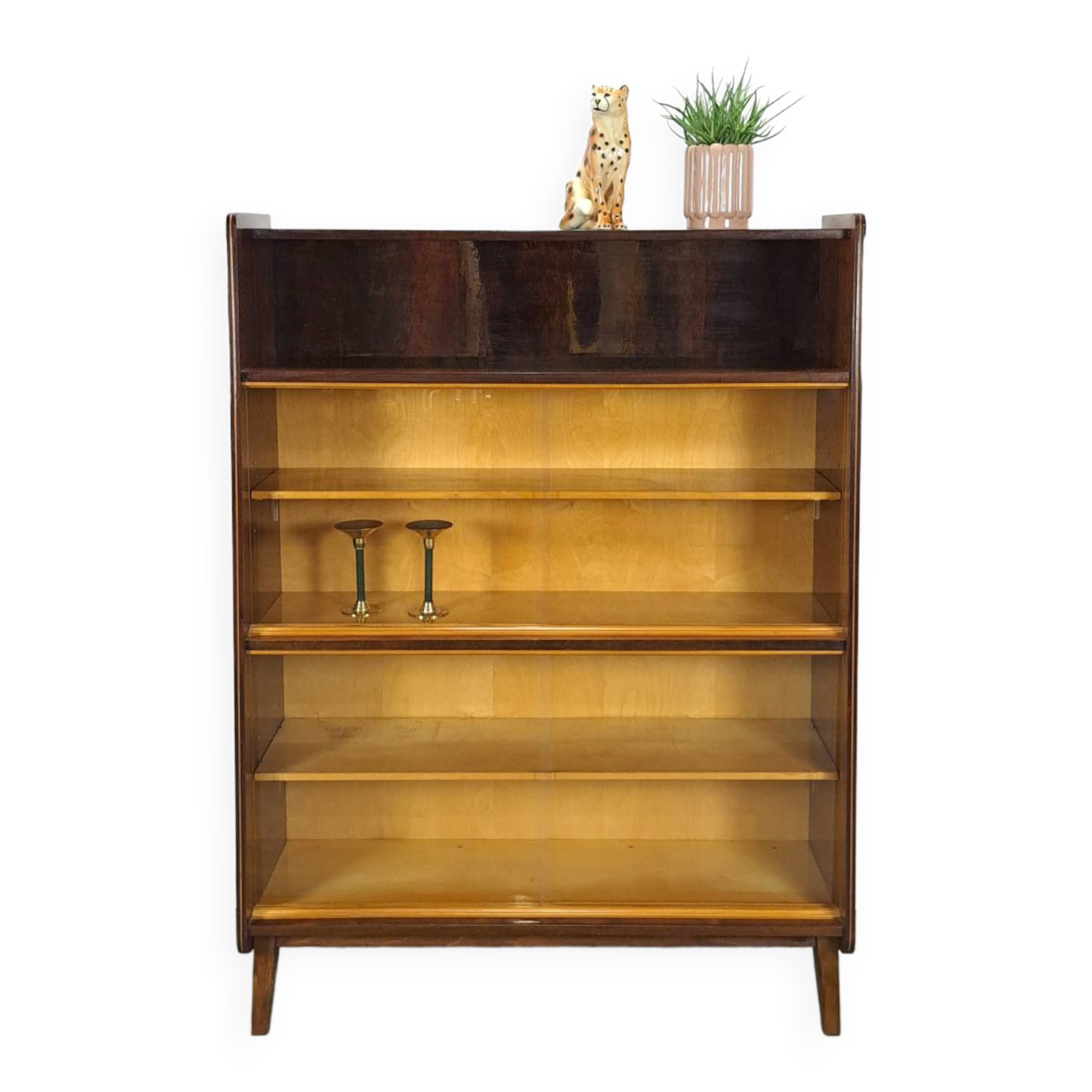 Donker vintage fineer design vitrinekast Jirak, boekenkast