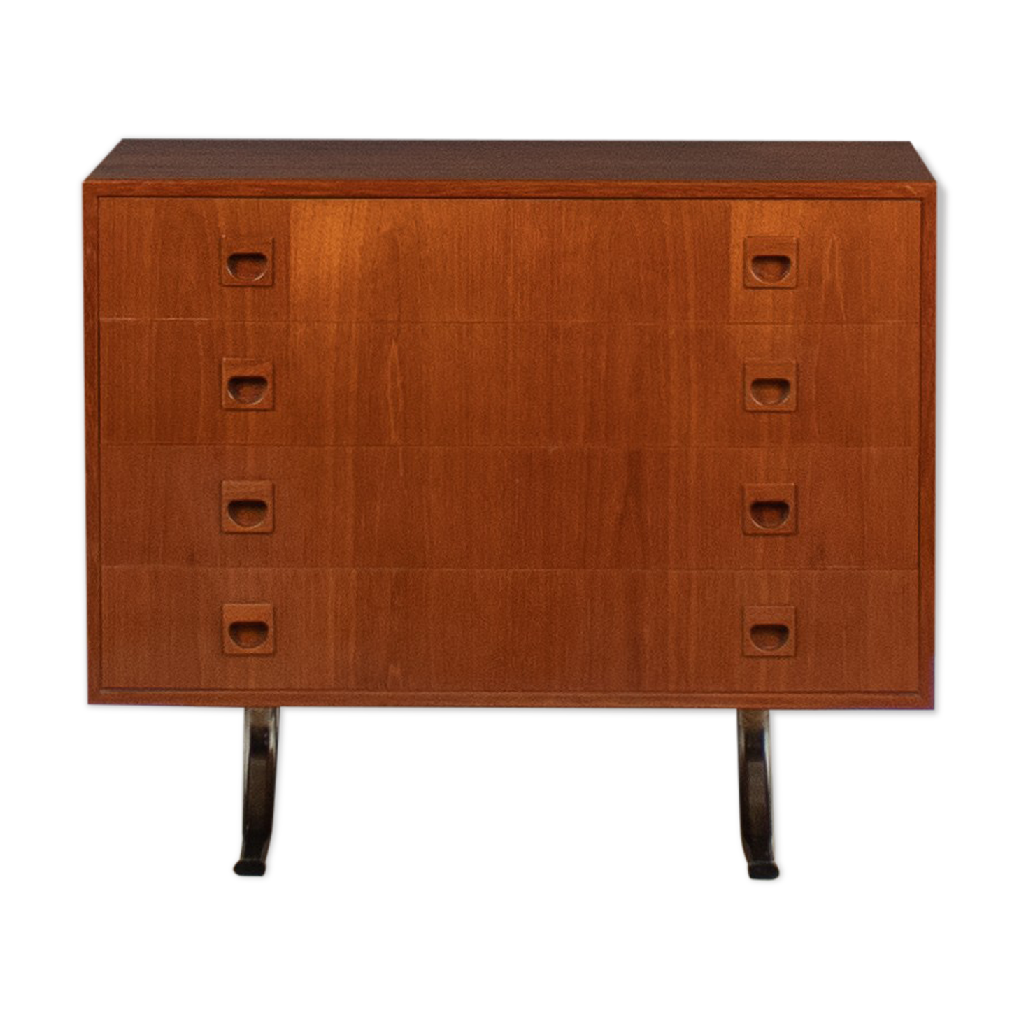 Retro teak 1960s danish chest of drawers on metal legs