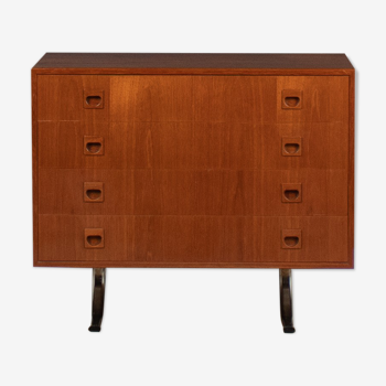 Retro teak 1960s danish chest of drawers on metal legs