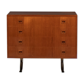 Retro teak 1960s danish chest of drawers on metal legs