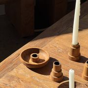 Circular teak monoxyle candle holder D12 H3