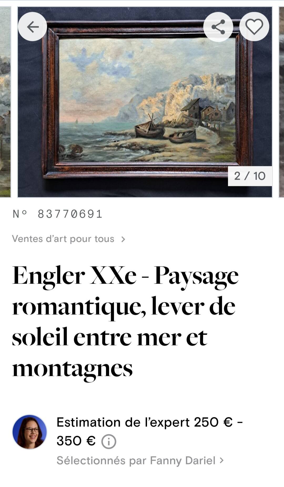 Impressionist painting attributed to F-G Engler, oil on canvas, romantic seascape.
