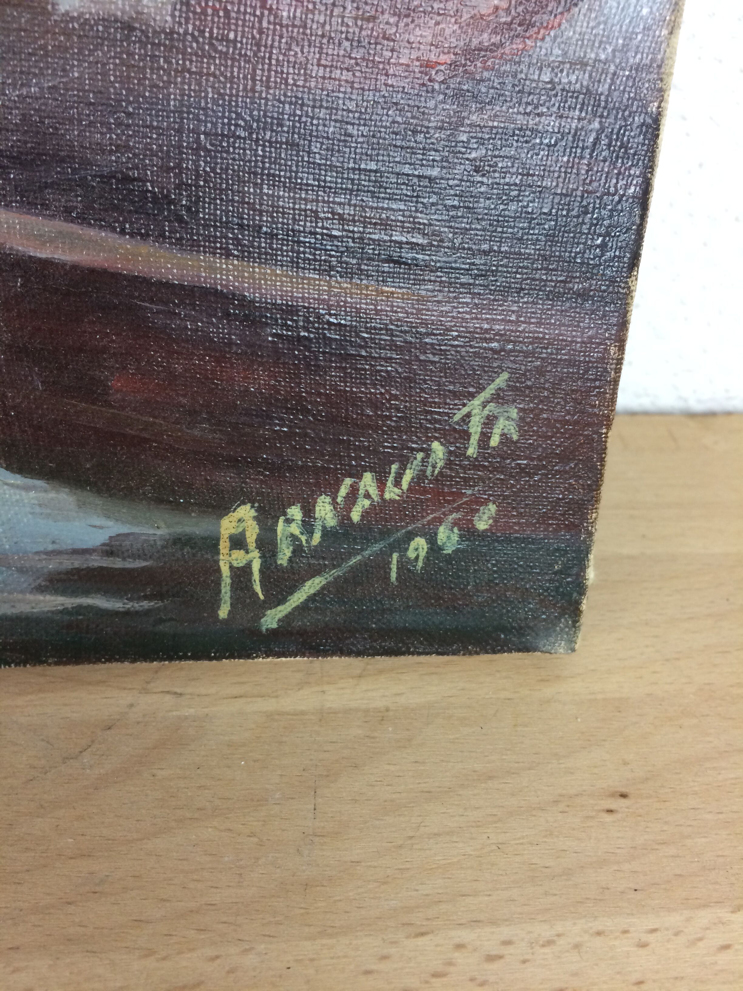 Marine painting, fishing port, oil on canvas