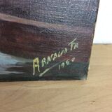 Tableau marine, port de pêche, huile sur toile