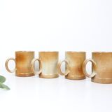Set of 4 stoneware mugs, artisanal pottery, 1980