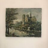 Oil on canvas representing Notre-Dame de Paris post-impressionist