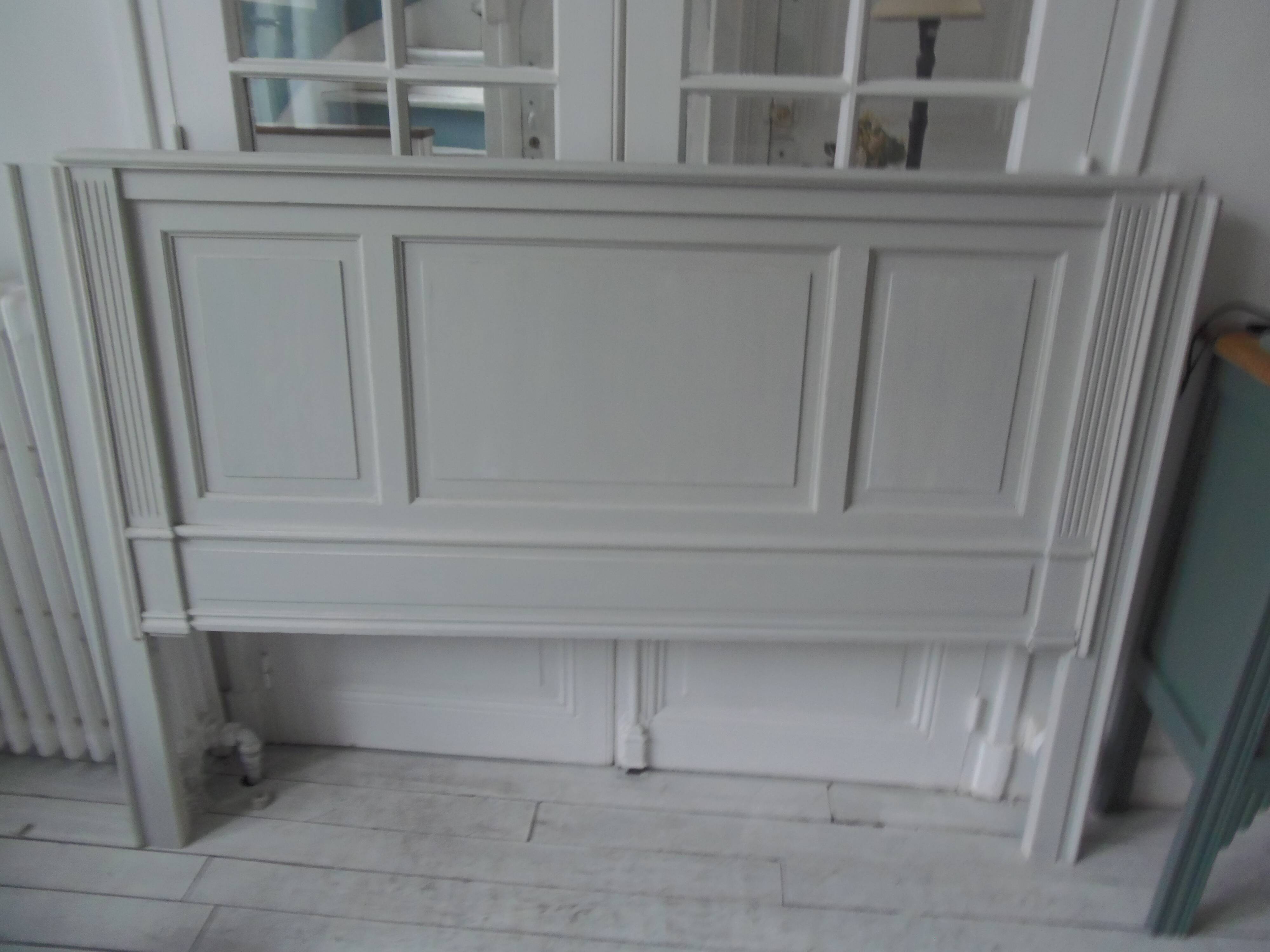 Headboard from the 1930s for a 160 bed in pearl gray patinated solid oak