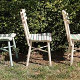 Set of 3 slatted wooden garden chairs
