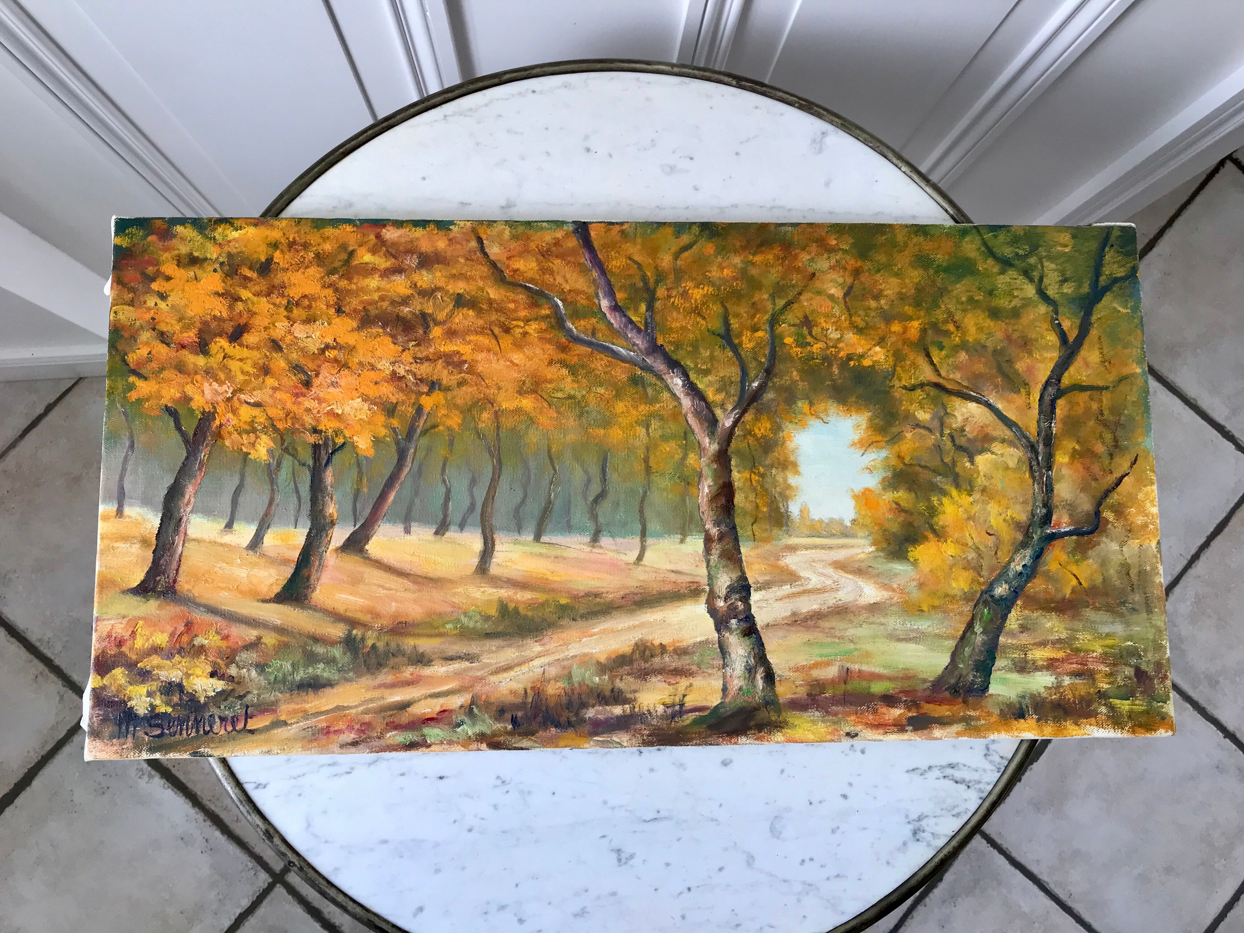 oil painting on canvas autumnal landscape signed "Senneret" vintage