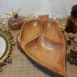 Wooden aperitif tray, leaf-shaped / empty vintage pocket