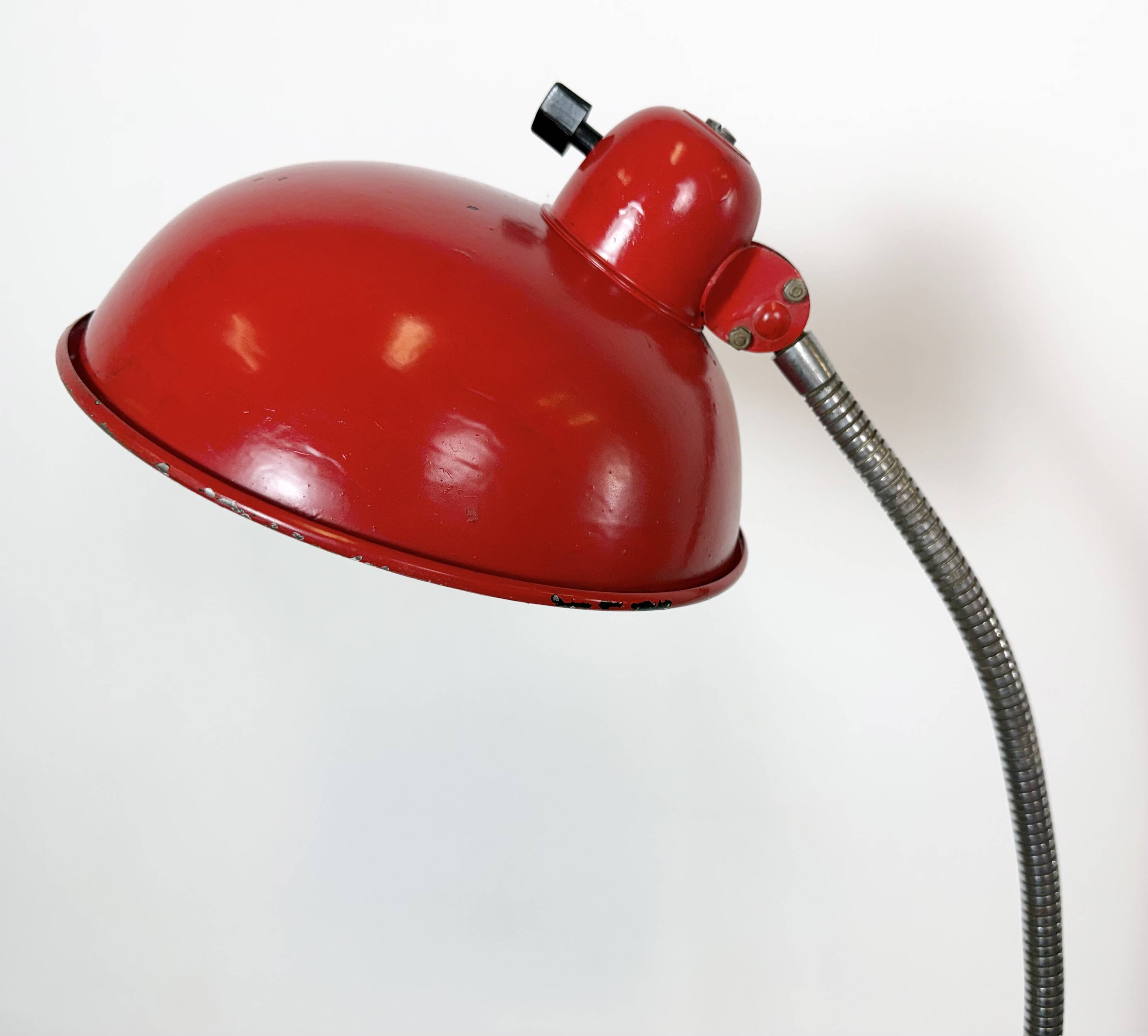 Large Red Industrial German Workshop Table Lamp from Helo Leuchten, 1950s
