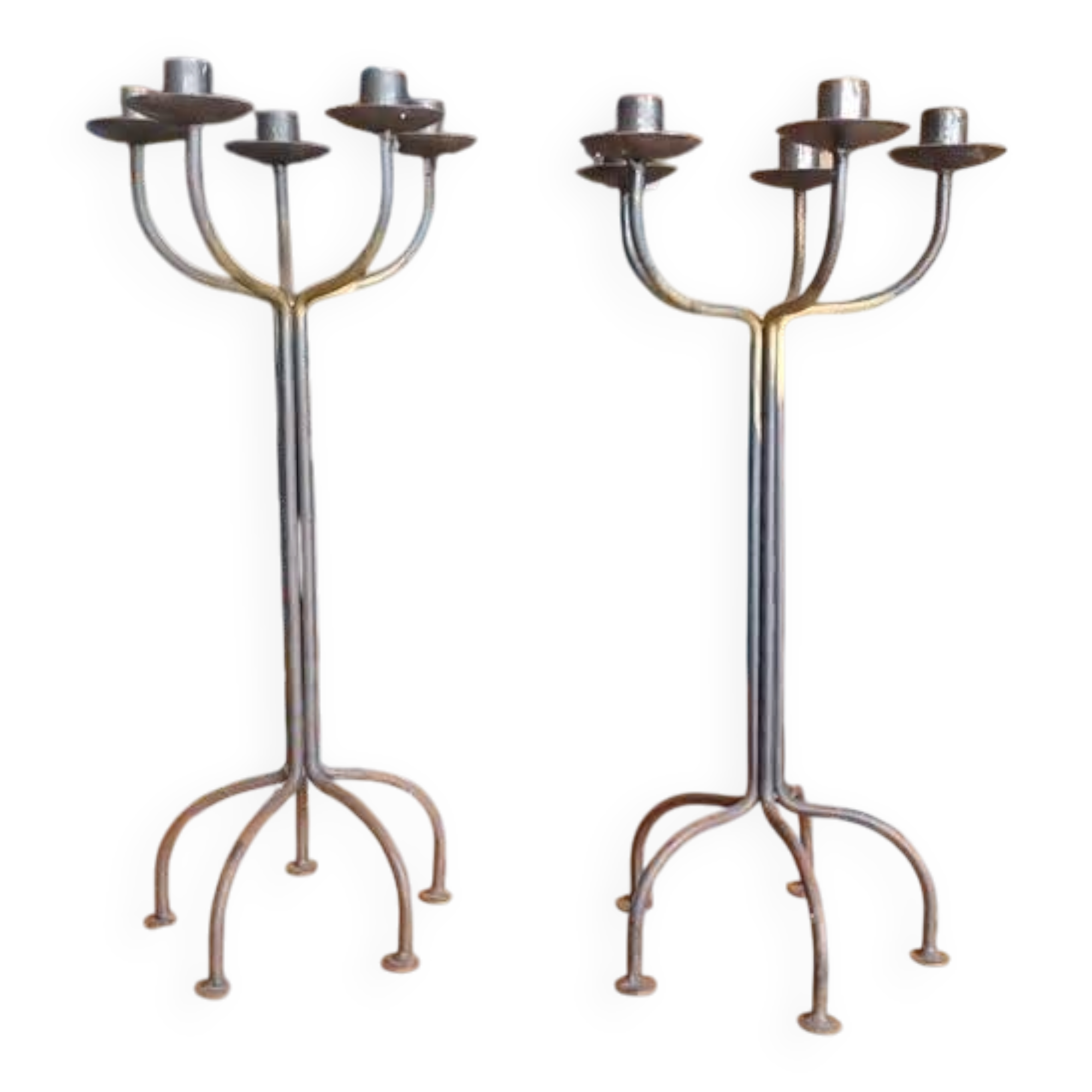Pair of large candlesticks / industrial candelabras in raw metal