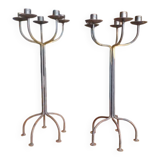 Pair of large candlesticks / industrial candelabras in raw metal