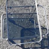 Rolling service silver metal and bluish glass