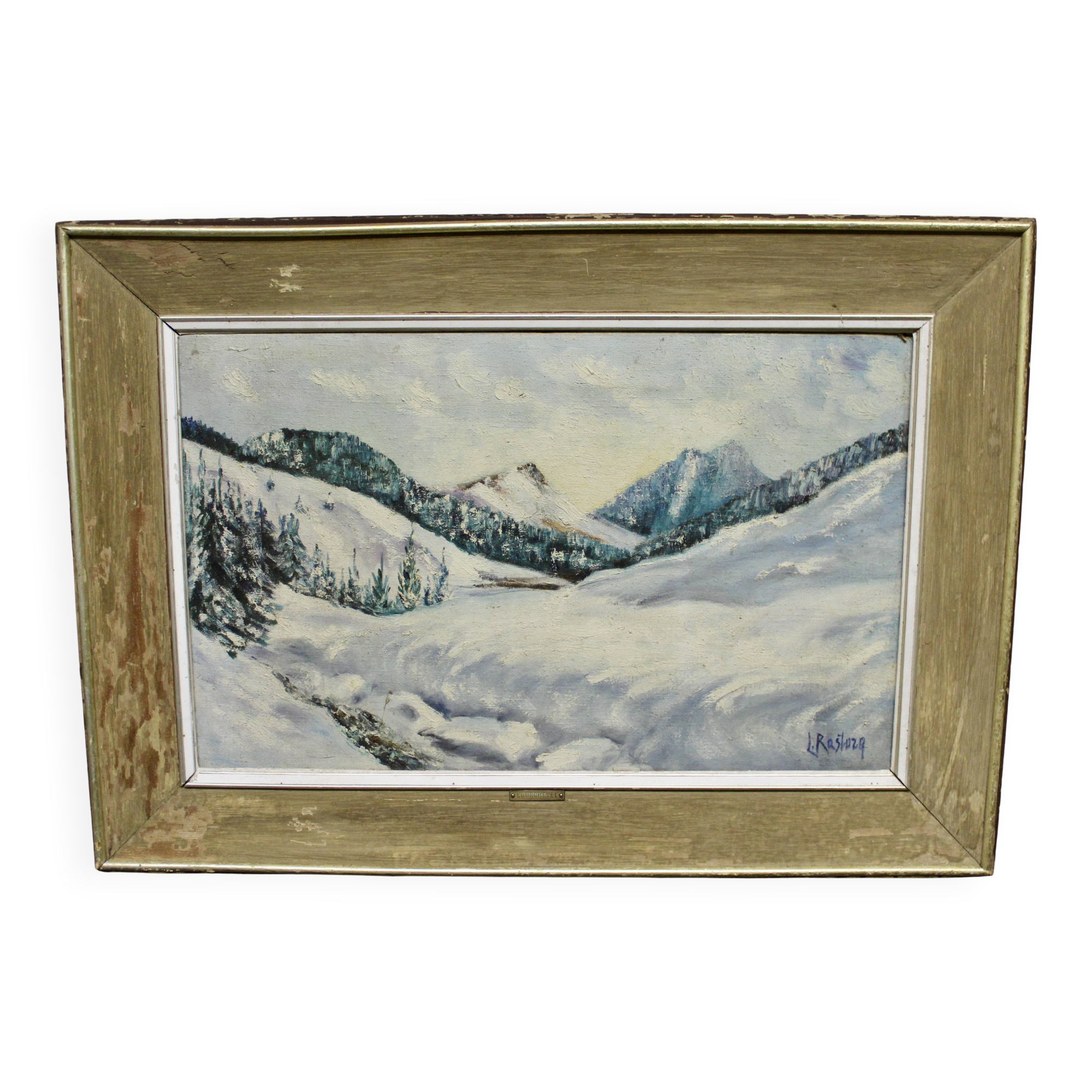 Oil on canvas, mountain landscape of Courchevel, signed