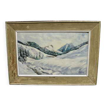 Huile sur toile Paysage de montagne Courchevel signé