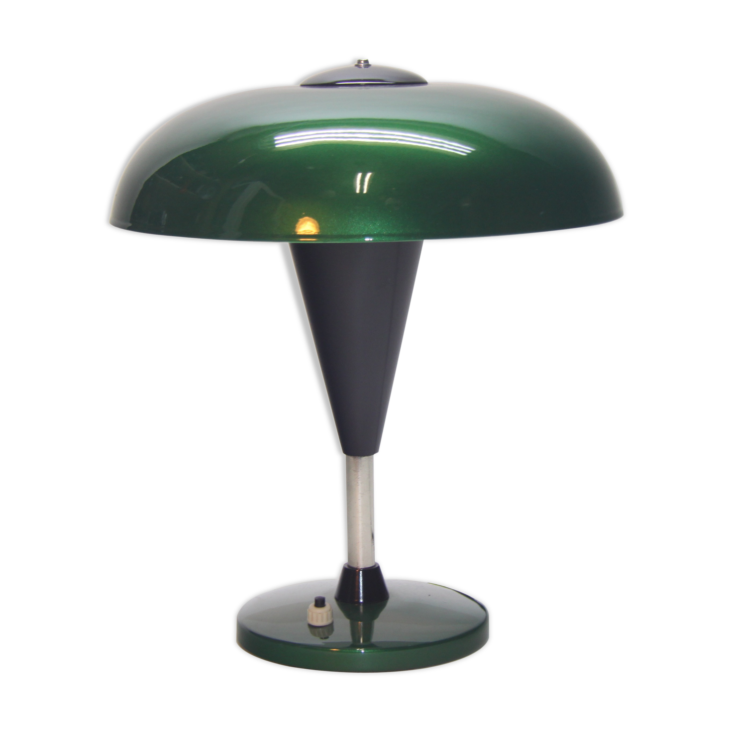 Green metallic mushroom table lamp, 1960s