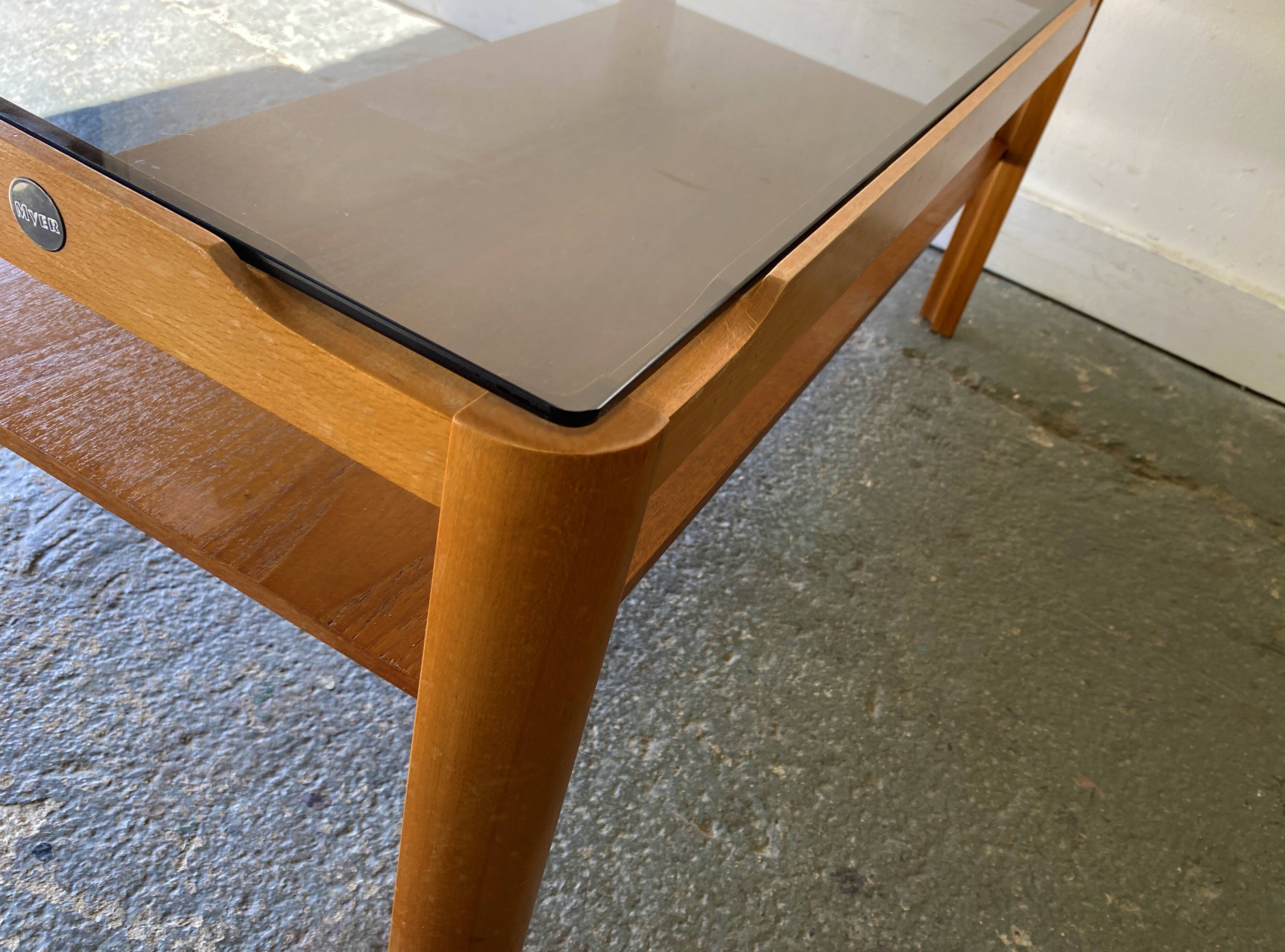 Mid-Century teak coffee table with smoked glass top by Myer