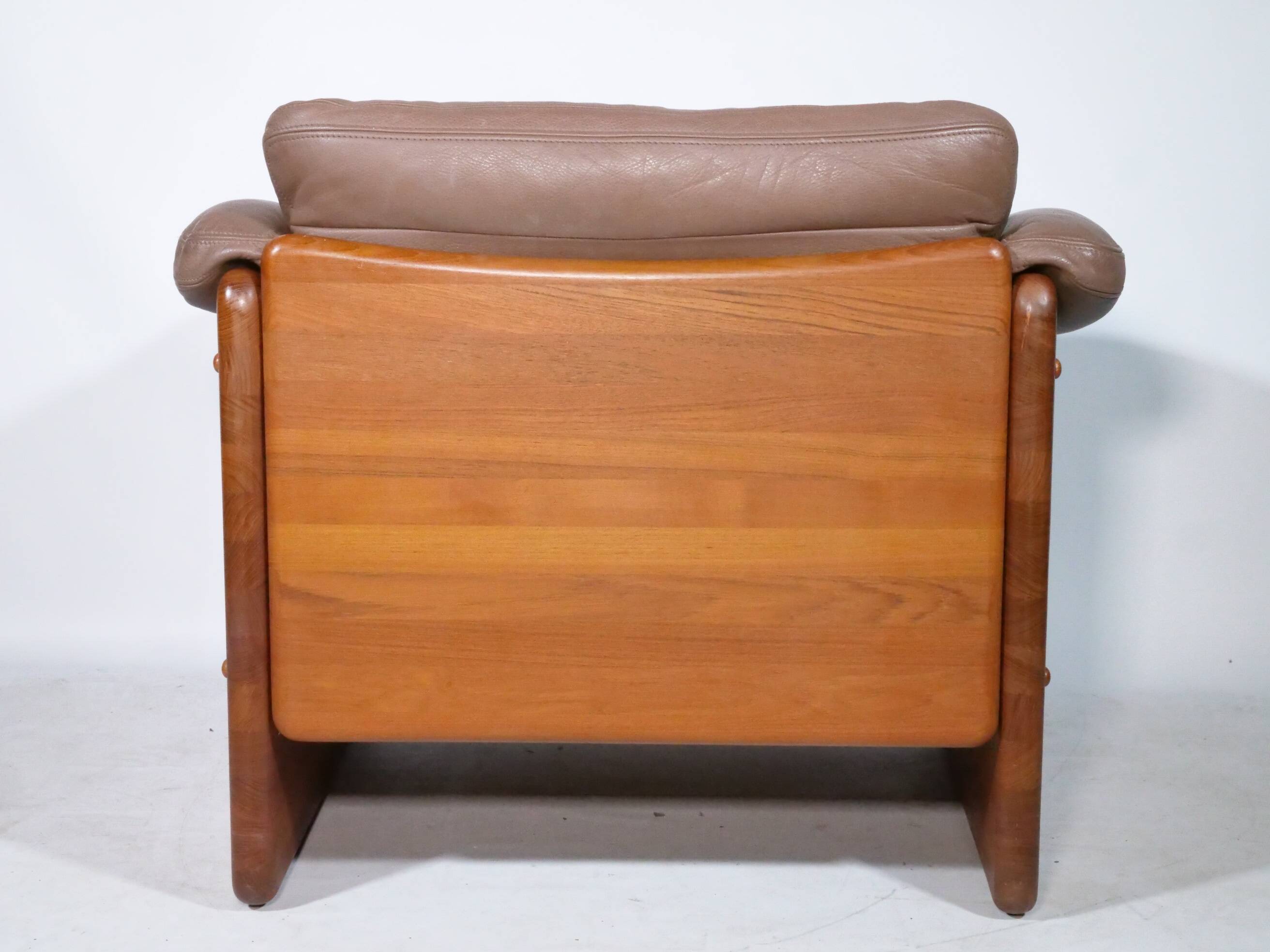 Teak solid wood leather armchair by Mikael Laursen, 1970s