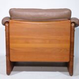 Teak solid wood leather armchair by Mikael Laursen, 1970s