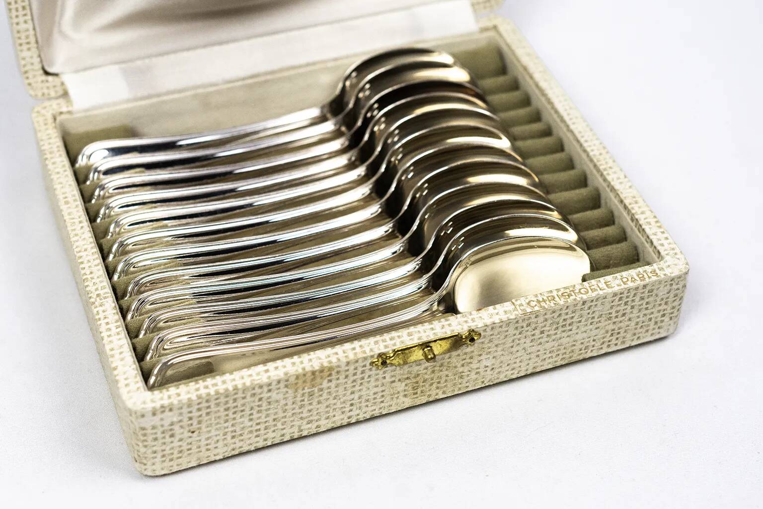 Christofle – 12 silver-plated coffee spoons Spatours in their case