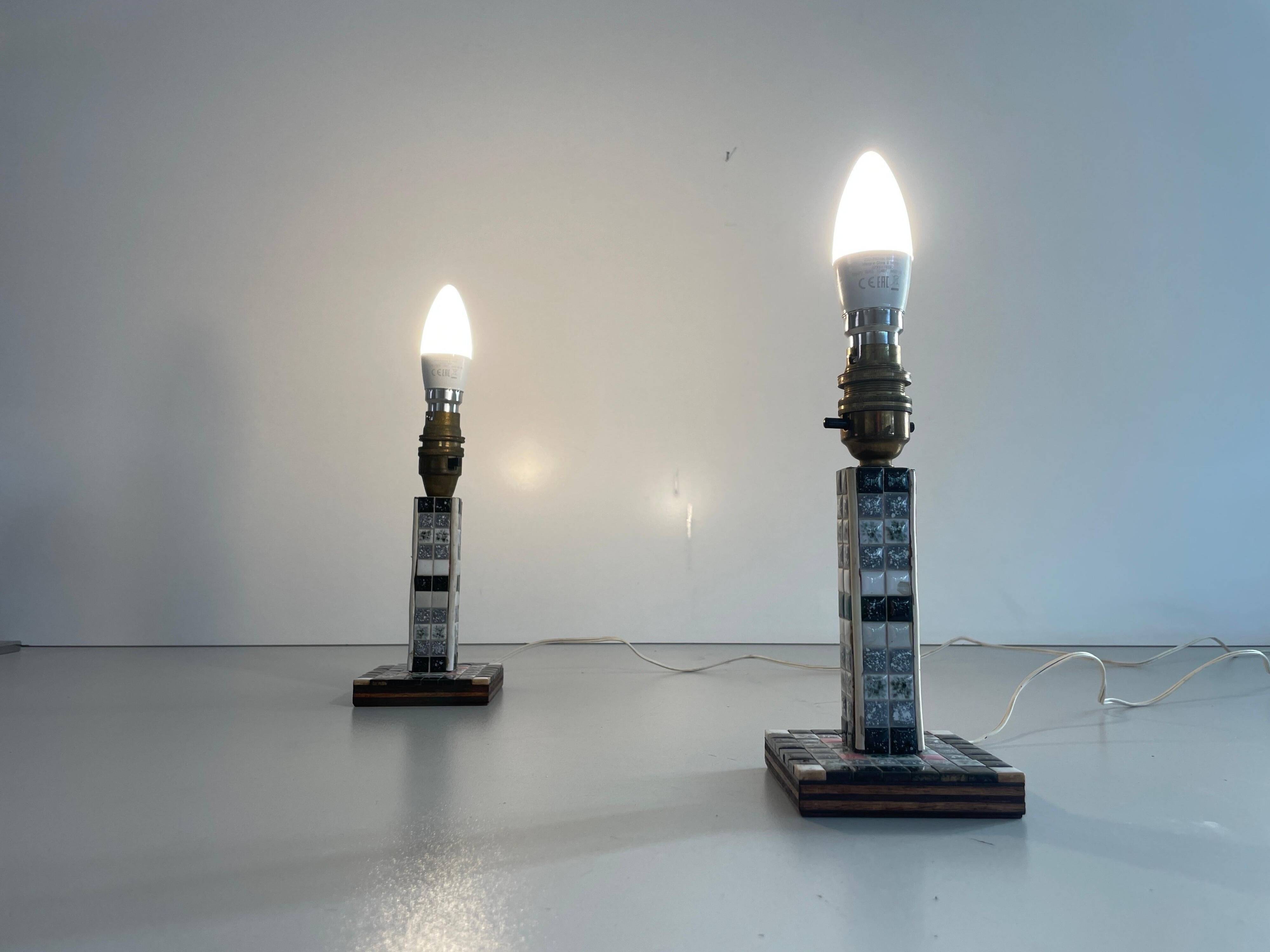 Pair of black and white ceramic table lamps, 1950s, France