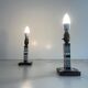 Pair of black and white ceramic table lamps, 1950s, France