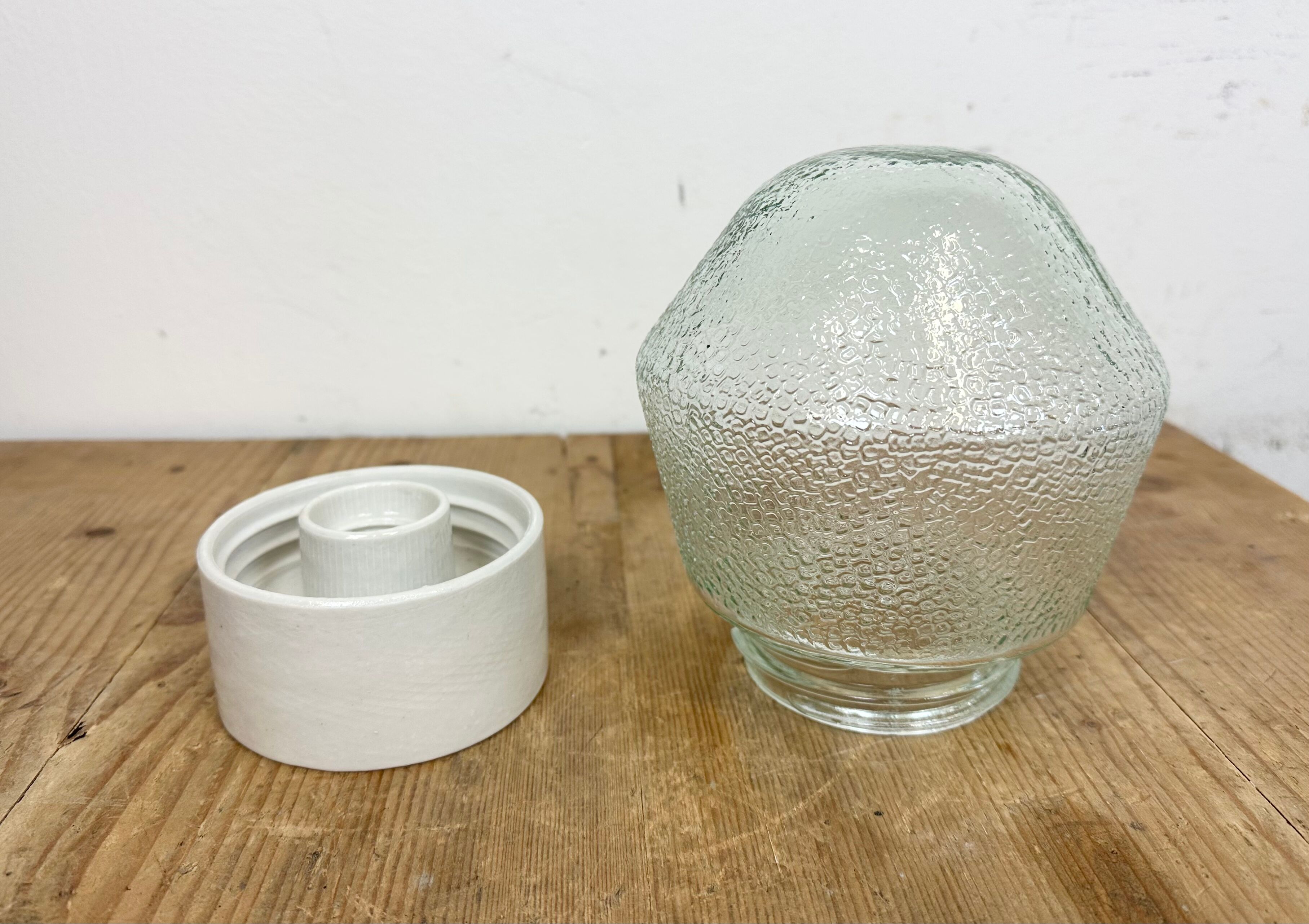 Vintage white porcelain ceiling light with frosted glass , 1970s